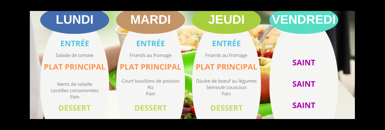 Menu de la Semaine du 25 MARS 2024