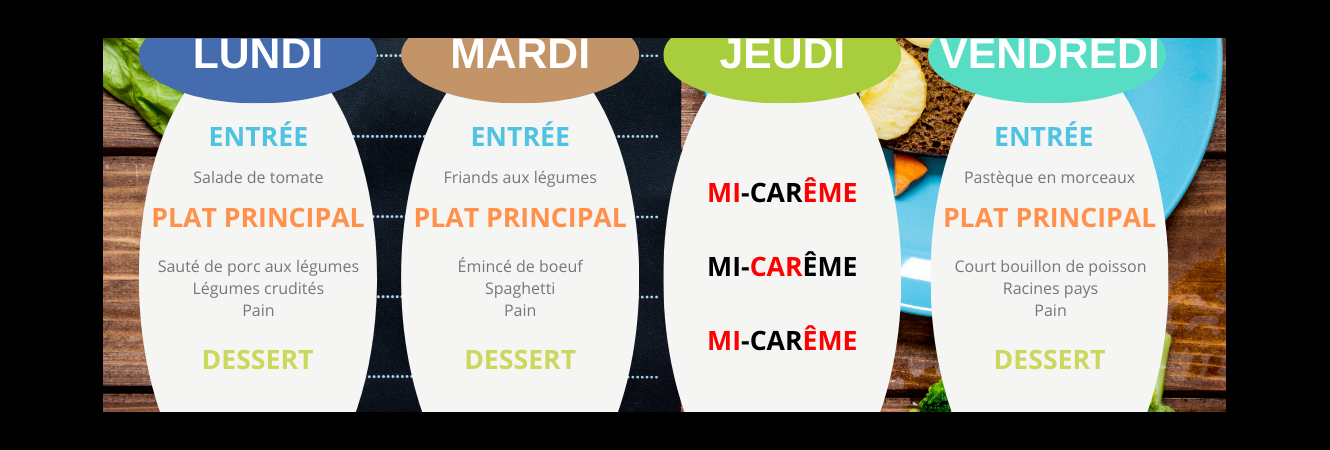 Menu de la Semaine du 4 MARS 2024
